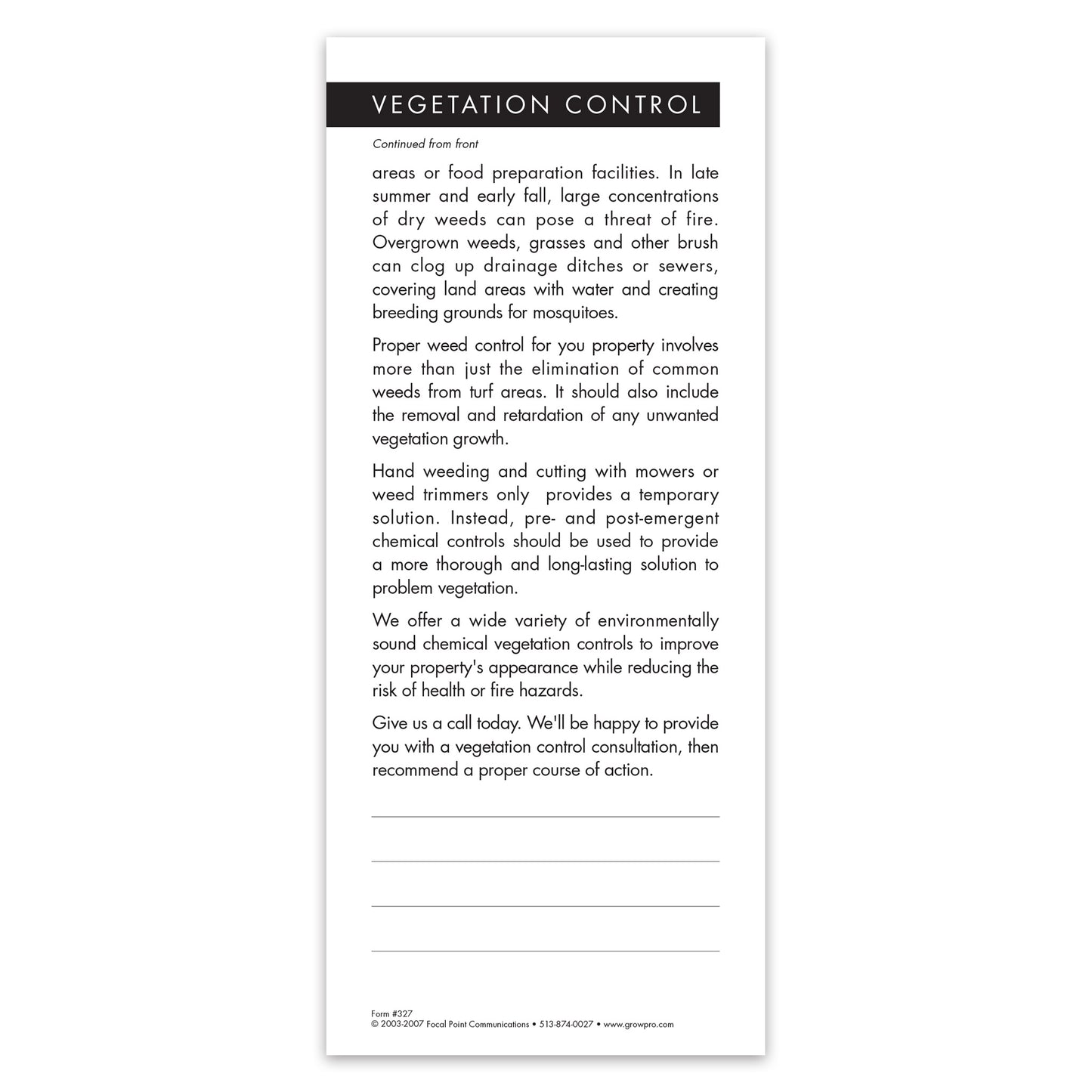 #327 - Vegetation Control Grow Note