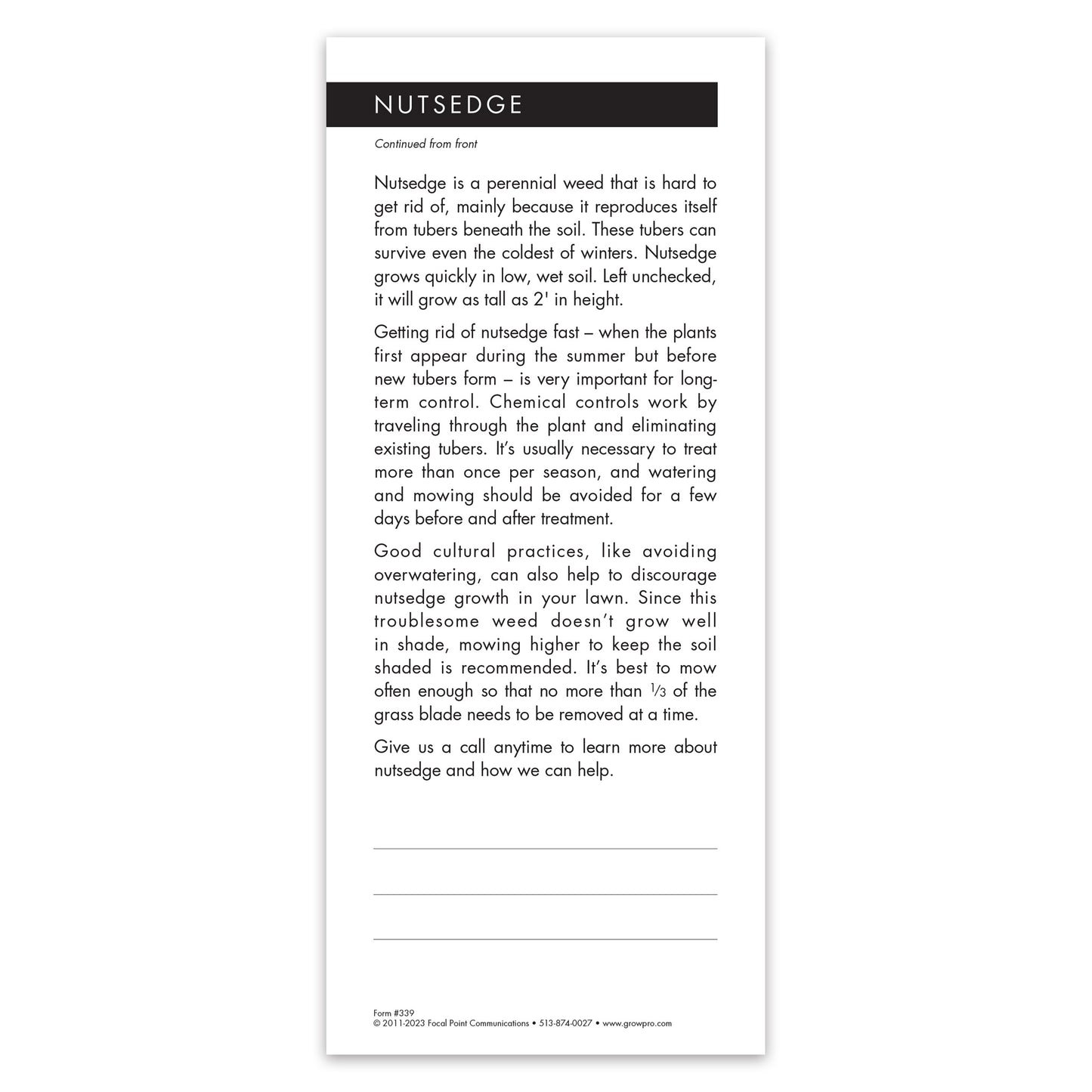 #339 - Nutsedge Grow Note