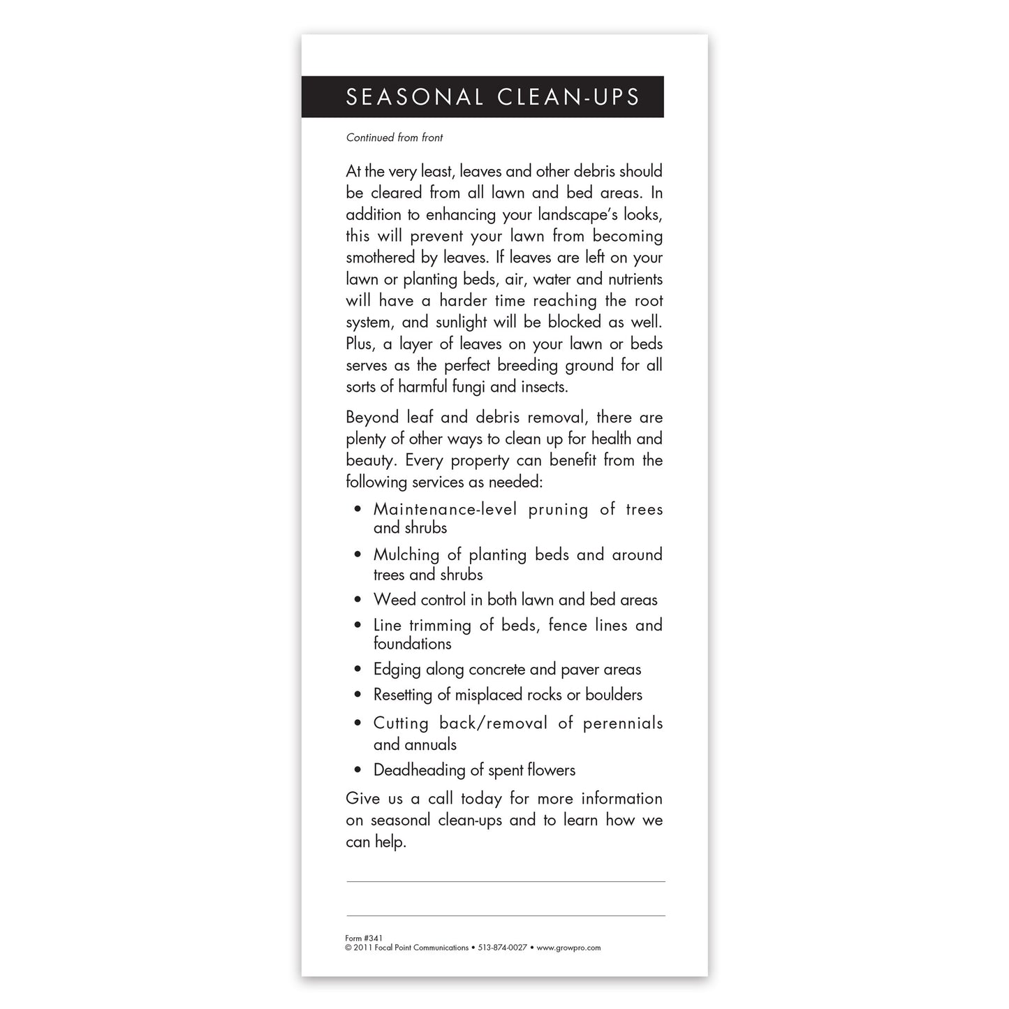 #341 - Seasonal Clean-Ups Grow Note